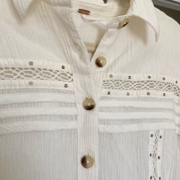 Free People Summer Stars White Cream Button Down Long Billowy Sleeve Size Medium - Picture 11 of 11